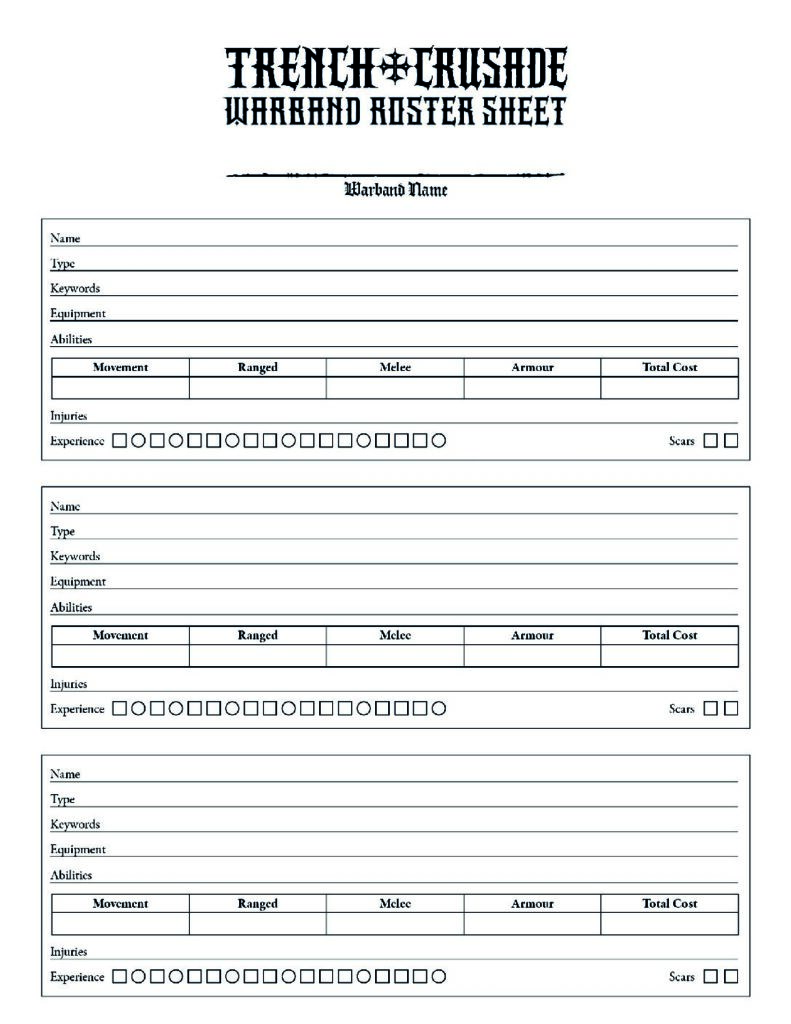 Warband Roster Sheet 