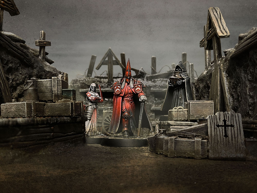 Photo of Mercenaries on scenic background.