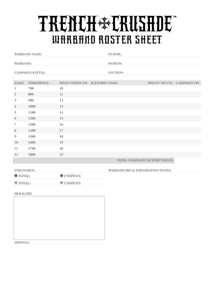 Warband Roster Sheet 